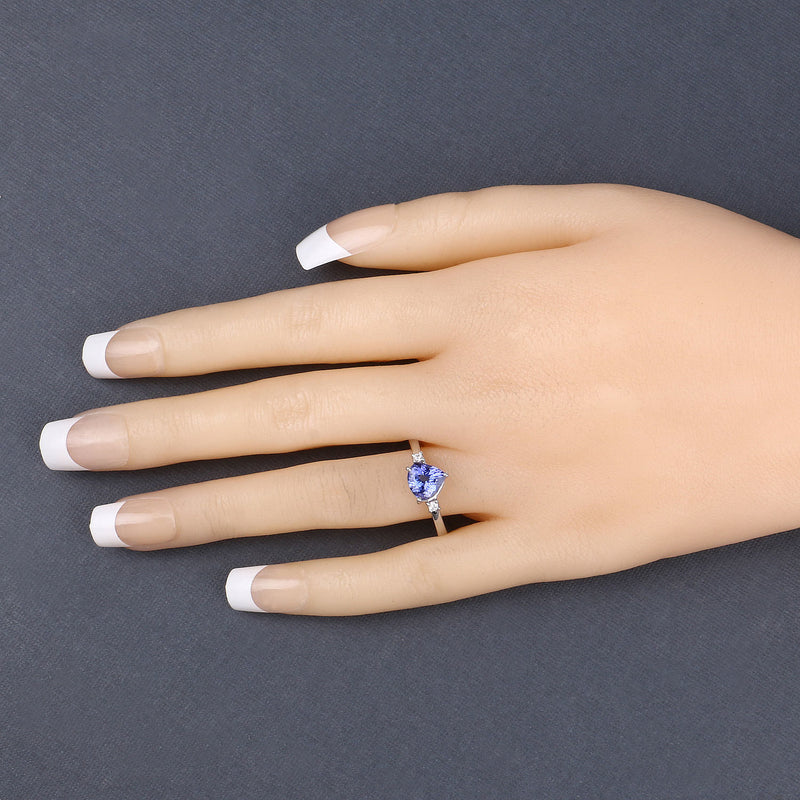 1.37 Carat Genuine Tanzanite and White Diamond 14K White Gold Ring