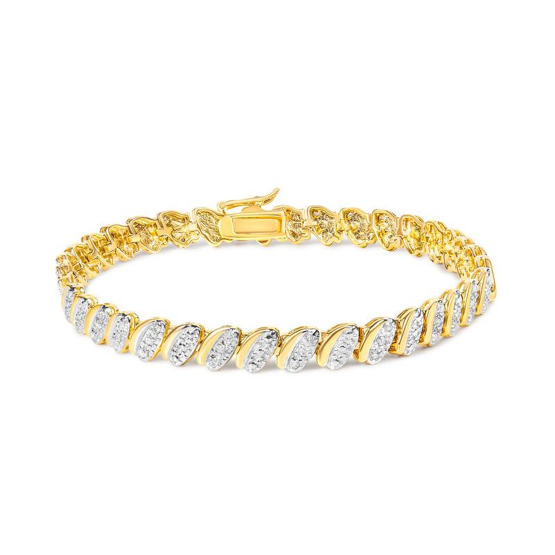 10K Yellow Gold Plated .925 Sterling Silver 1/2 Cttw Diamond Oval Link Bracelet (I-J Color, I3 Clarity) - 7.75 Inches