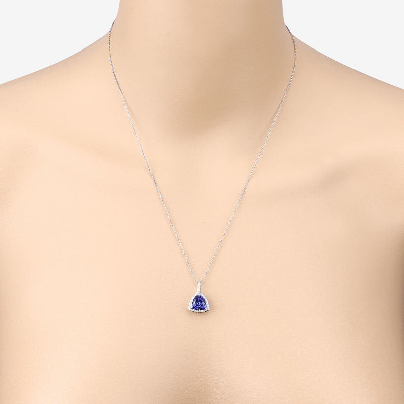 2.48 Carat Genuine Tanzanite and White Diamond 14K White Gold Pendant