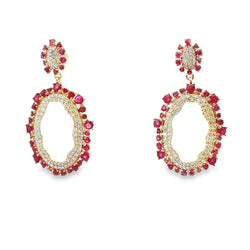 3.78ct Ruby Diamond Dangle Earrings 14KT Yellow Gold