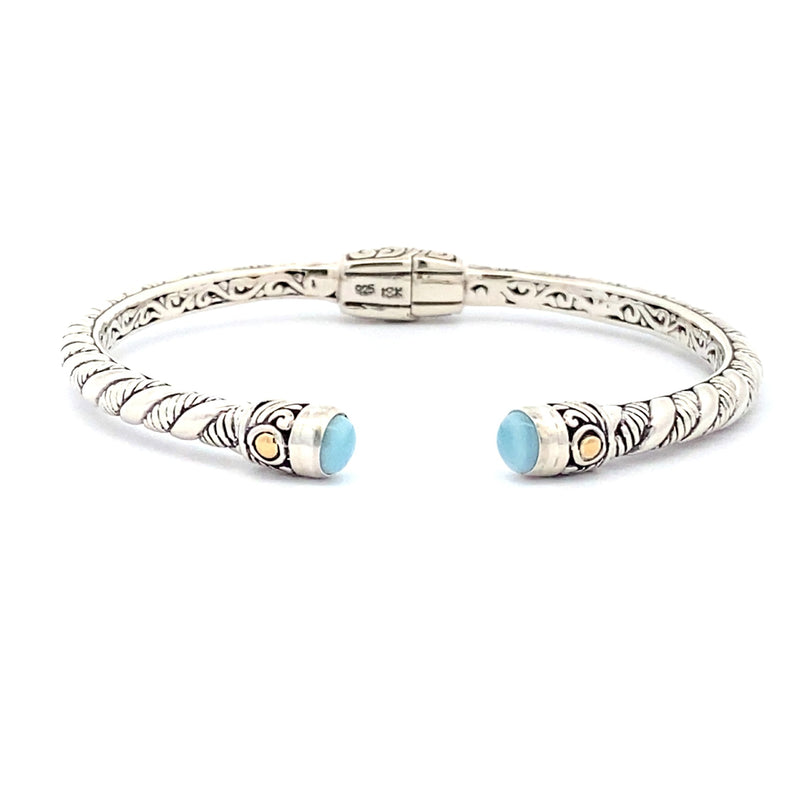 Larimar Bangle Bracelet Sterling Silver 18KT Gold