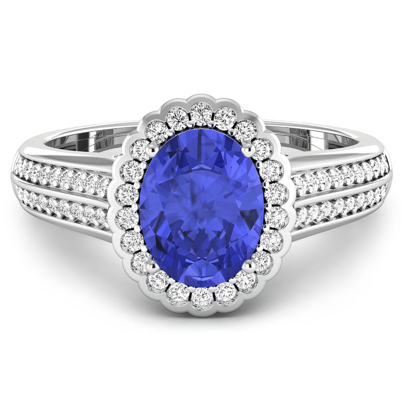 2.02 Carat Genuine Tanzanite and White Diamond 14K White Gold Ring