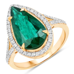 IGI Certified 4.05 Carat Genuine Zambian Emerald and White Diamond 14K Yellow Gold Ring