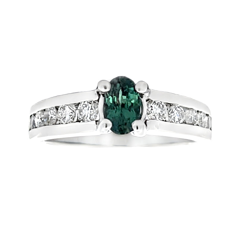 Genuine .78ct Alexanderite Diamond Ring 18KT White Gold