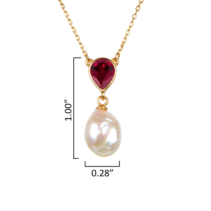 V3 Jewelry Ruby and Freshwater Pearl 18k Gold-Plated Drop Pendant Necklace