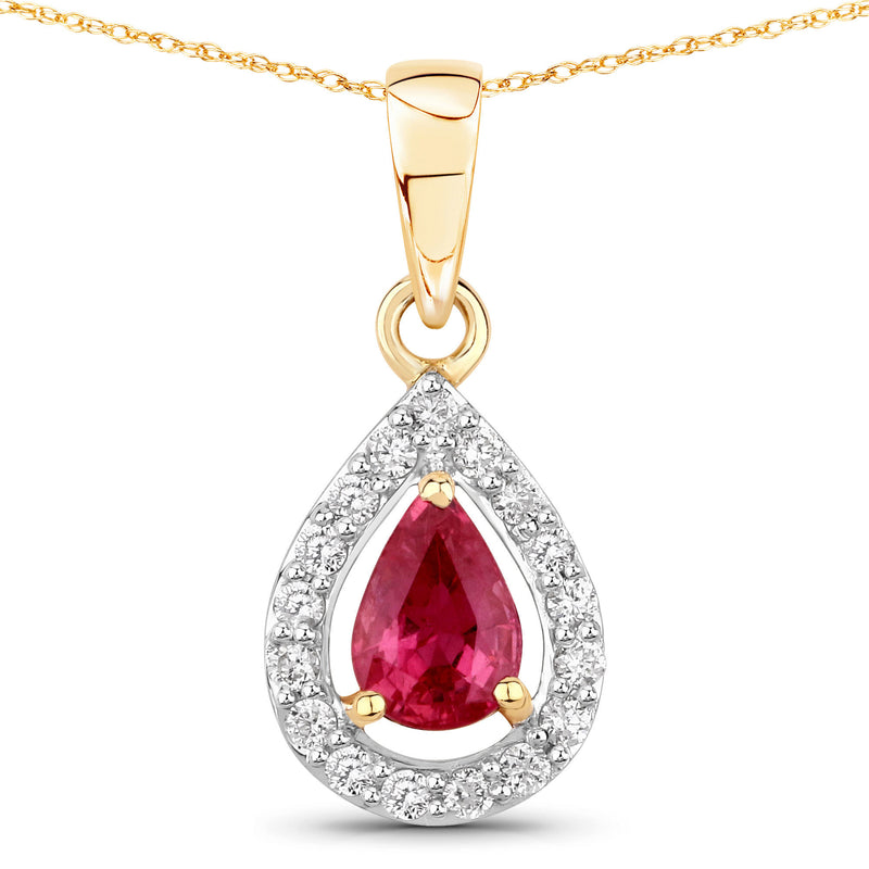 1.03 Carat Genuine Ruby and White Diamond 14K Yellow Gold Pendant