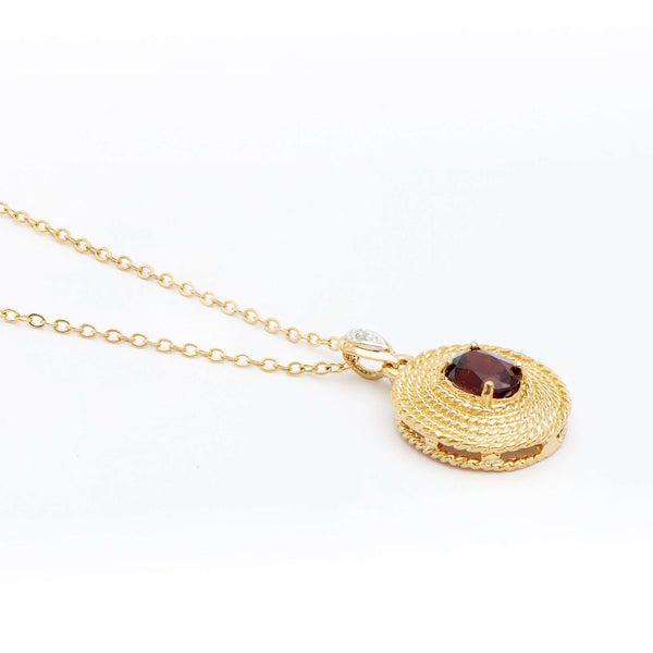 1.26 ctw Garnet & Diamonds 18K Gold Plated Designer Pendant 18 in