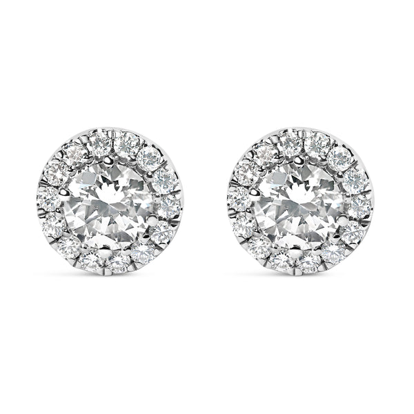 14K White Gold 1.0 Cttw Round Lab-Grown Diamond Halo Stud Earrings (F-G Color, VS2-SI1 Clarity)