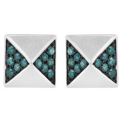 14K White Gold 1/4 Cttw Treated Blue Diamond Pyramid Stud Earring (Blue Color, SI1-SI2 Clarity)