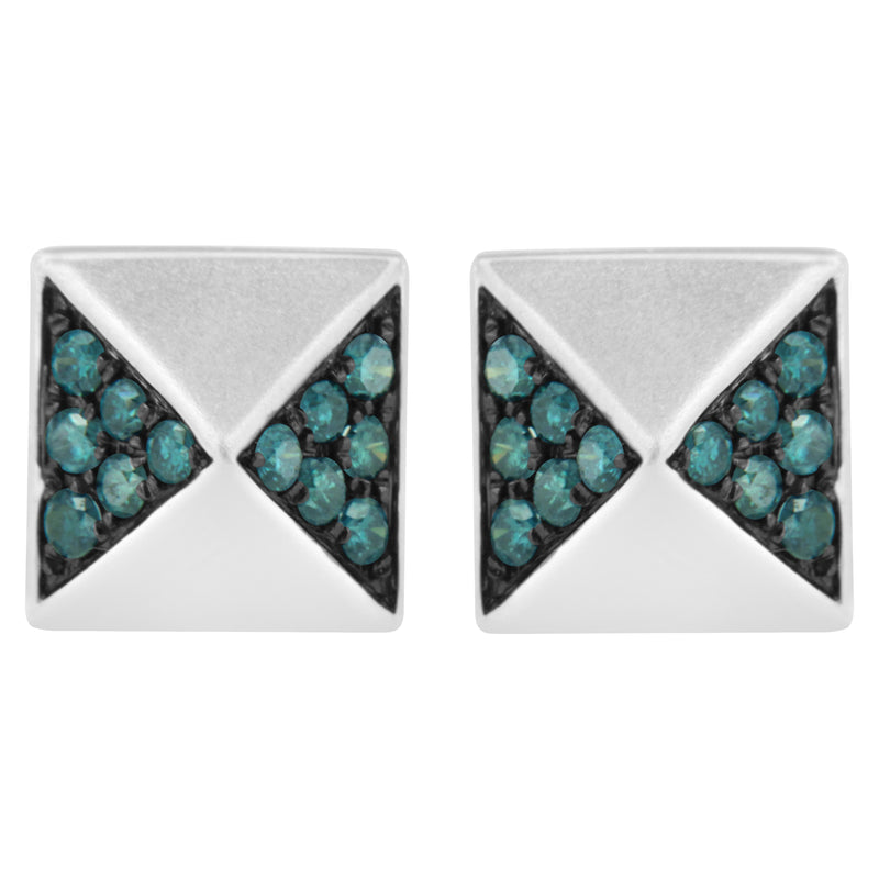 14K White Gold 1/4 Cttw Treated Blue Diamond Pyramid Stud Earring (Blue Color, SI1-SI2 Clarity)