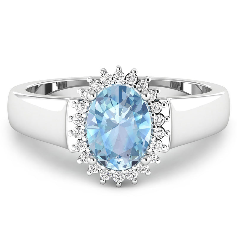 1.16 Carat Genuine Aquamarine and White Diamond 14K White Gold Ring