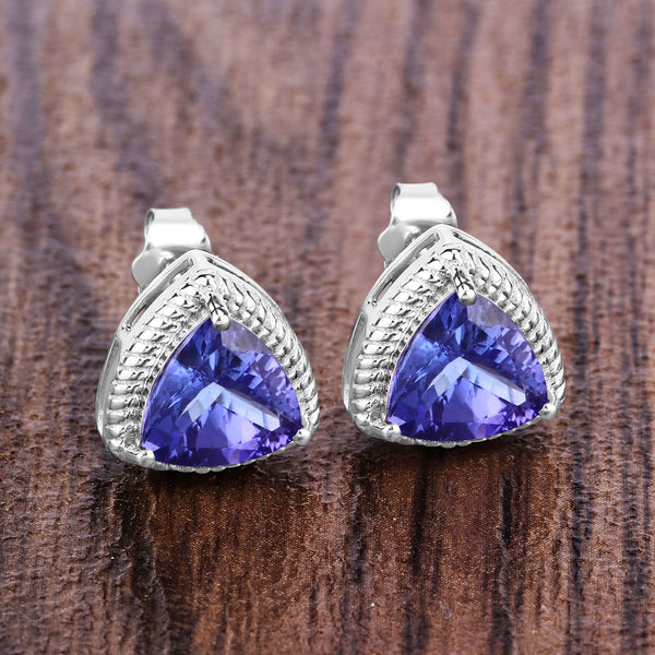 4.24 Carat Genuine Tanzanite 14K White Gold Earrings