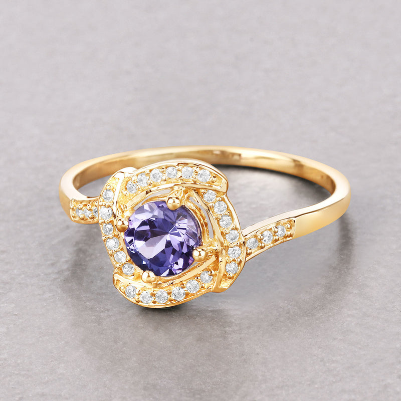 0.55 Carat Genuine Tanzanite and White Diamond 14K Yellow Gold Ring