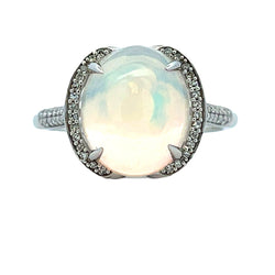 Genuine 3.13ct Opal Diamond Ring 14KT White Gold