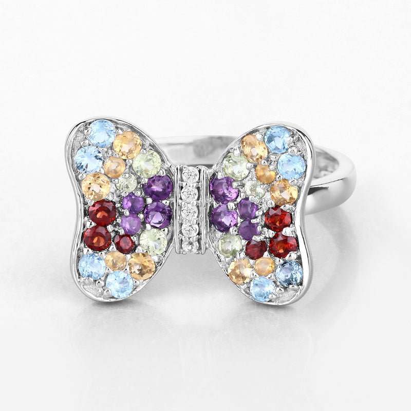 1.18 Carat Genuine Multi Stones .925 Sterling Silver Ring