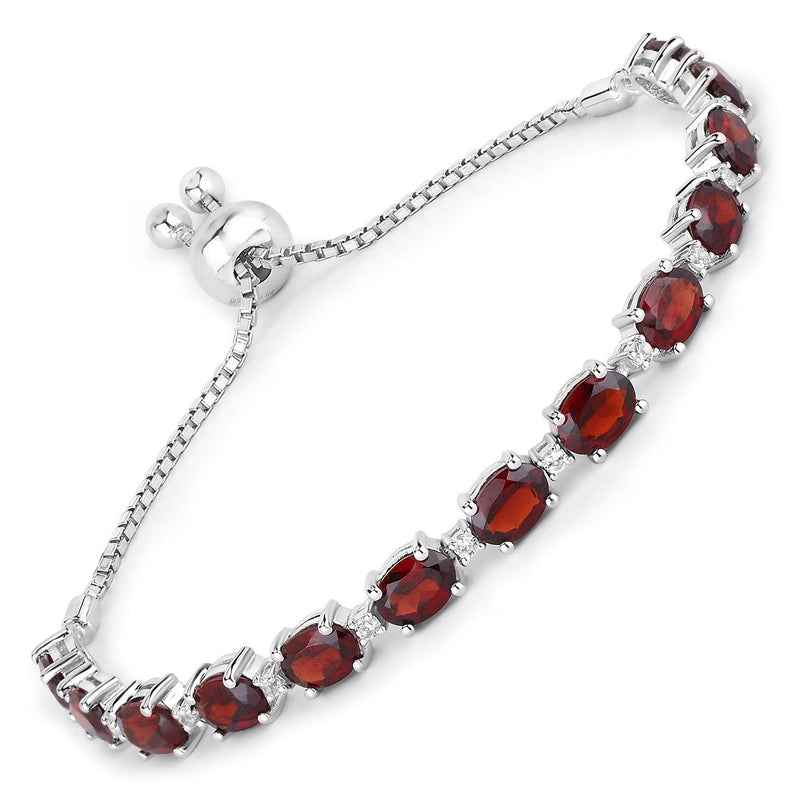 11.53 Carat Genuine Garnet and White Topaz .925 Sterling Silver Bracelet