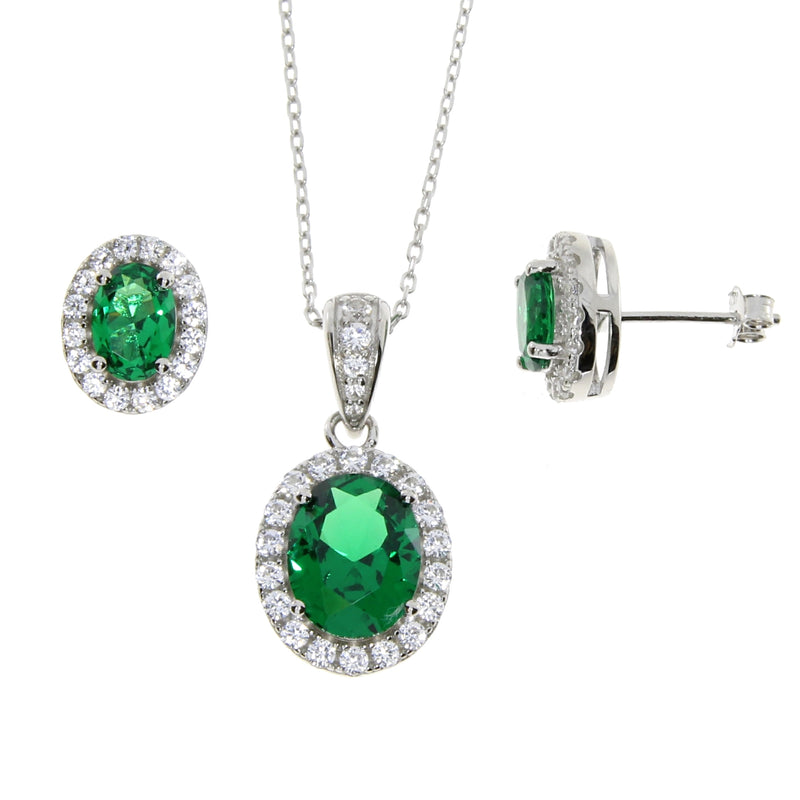 3.75ct Created Emerald Jewelry sets Sterling Silver