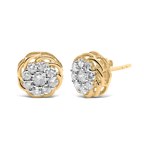 10K Yellow Gold Plated .925 Sterling Silver 1/2 Cttw Diamond Cluster Stud Earrings (J-K Color, I2-I3 Clarity)