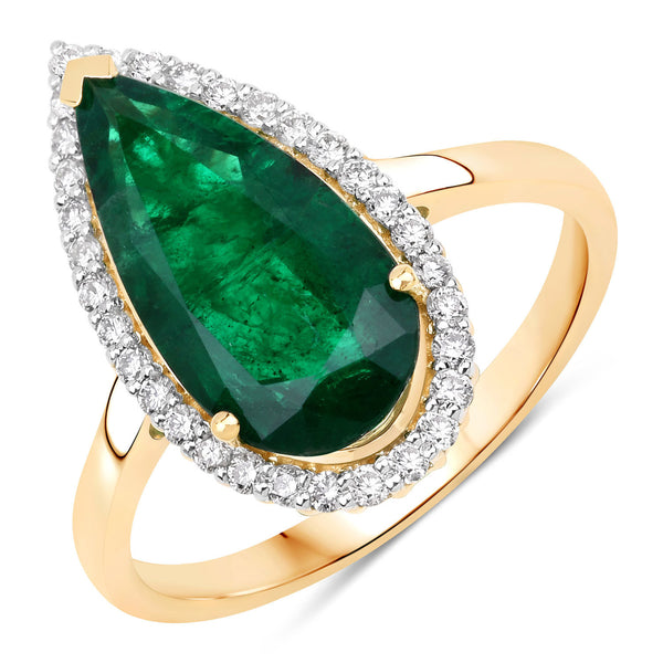 IGI Certified 3.20 Carat Genuine Zambian Emerald and White Diamond 14K Yellow Gold Ring