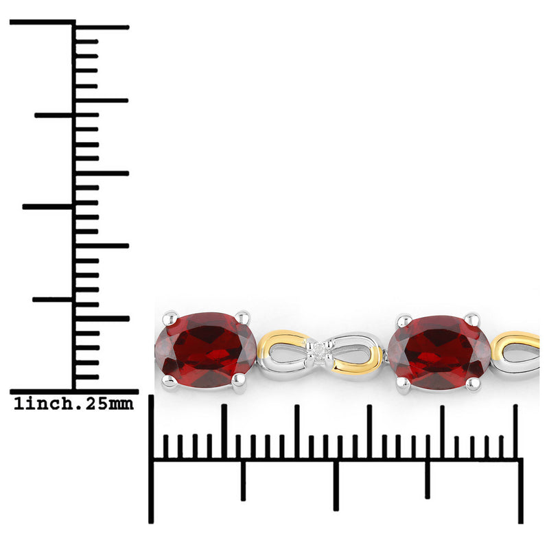 3.47 Carat Genuine Garnet and White Topaz .925 Sterling Silver Bracelet