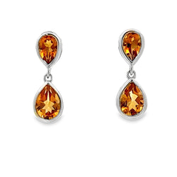 Genuine 1.91ct Citrine Dangle Earrings Sterling Silver