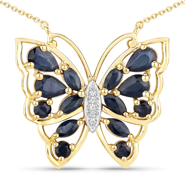 2.94 Carat Genuine Blue Sapphire and White Zircon .925 Sterling Silver Necklace