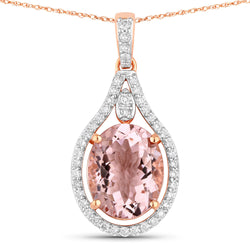 2.58 Carat Genuine Morganite and White Diamond 14K Rose Gold Pendant