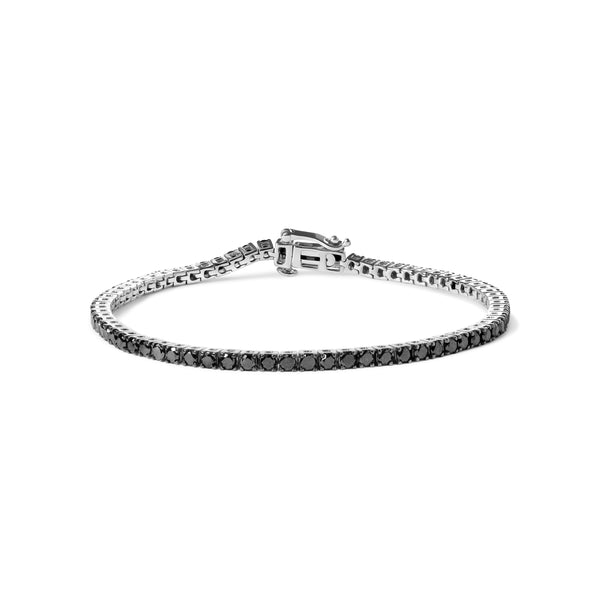 .925 Sterling Silver 3.0 Cttw 4-Prong Set Treated Black Round-Cut Diamond Classic Tennis Bracelet (Black Color, I2-I3 Clarity) - 7.25"