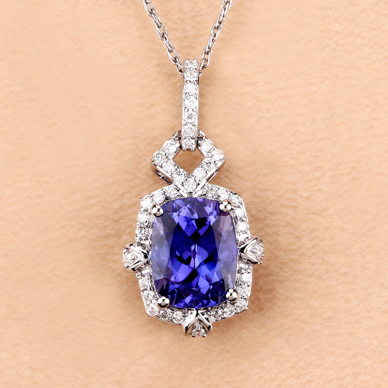 2.74 Carat Genuine Tanzanite and White Diamond 14K White Gold Pendant