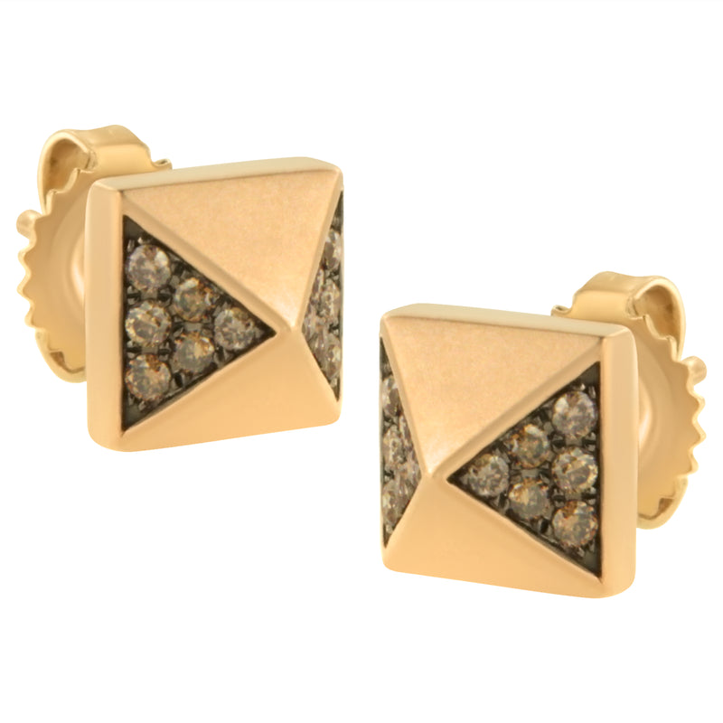 14K Rose Gold 1/4 Cttw Brown Diamond Pyramid Stud Earring (Brown Color, SI1-SI2 Clarity)