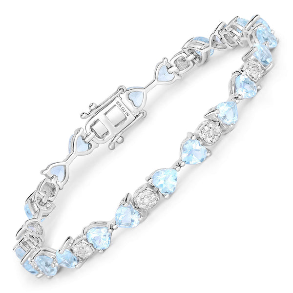 11.10 Carat Genuine Blue Topaz and White Diamond .925 Sterling Silver Bracelet