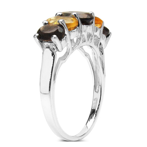 2.24 Carat Genuine Smoky Quartz and Citrine .925 Sterling Silver Ring