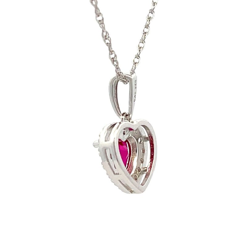 Natural Created Ruby Heart Love Pendant Sterling Silver