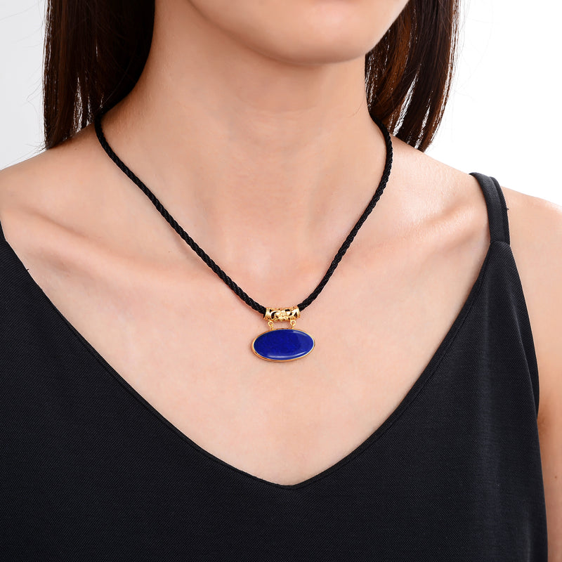 Lapis Lazuli Gold plated Sterling Silver Pendant with 18" Black Cord