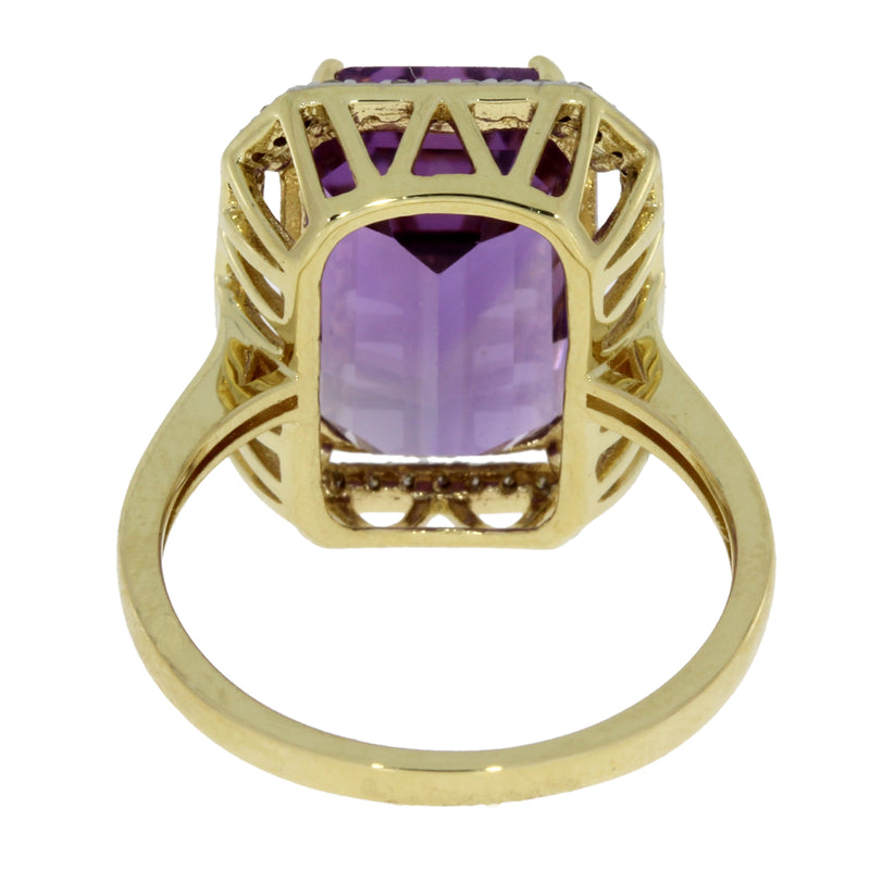 Natural 7.45ct Amethyst Diamond Ring 14KT Yellow Gold