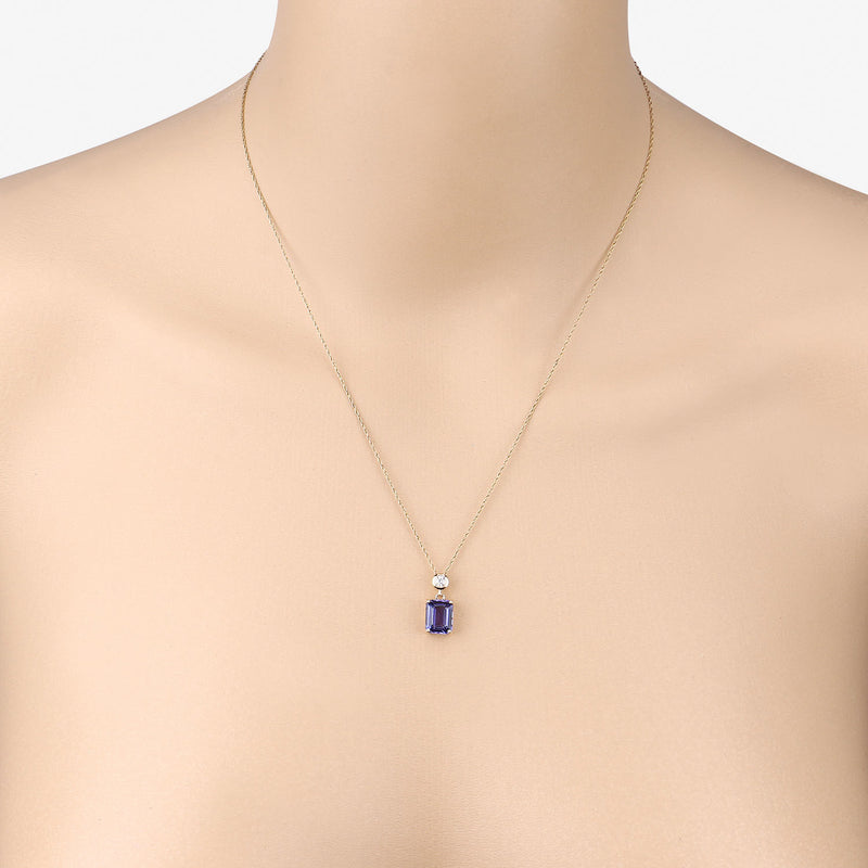 2.62 Carat Genuine Tanzanite and White Diamond 14K Yellow Gold Pendant