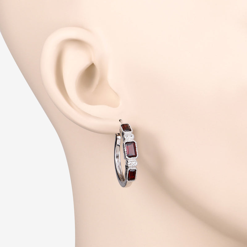 2.78 Carat Genuine Garnet and White Topaz .925 Sterling Silver Earrings