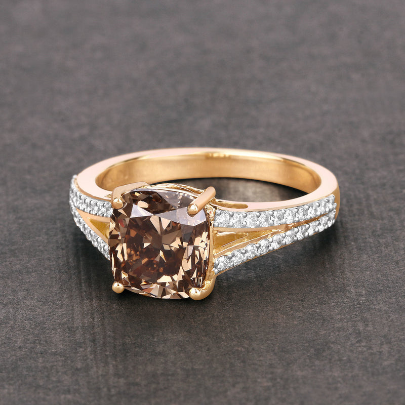 IGI Certified 3.03 Carat Genuine Brown Diamond Center and 0.32cttw White Diamond 18K Yellow Gold Ring (3.35cttw)