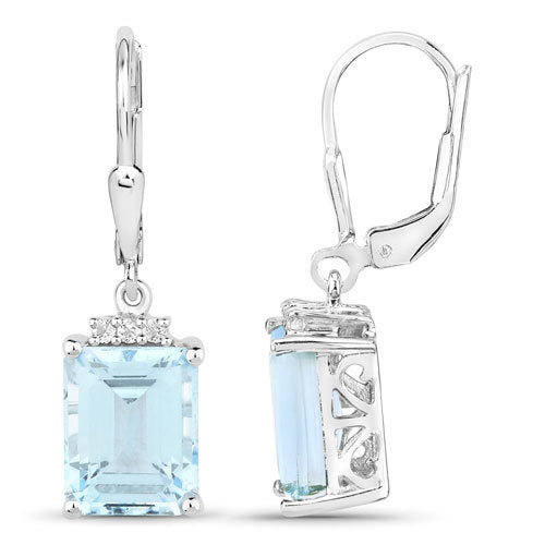 7.91 Carat Genuine Blue Topaz and White Topaz .925 Sterling Silver Earrings