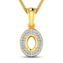 0.17 Carat Genuine White Diamond 14K Yellow Gold Semi Mount Pendant - holds 7x5mm Oval Gemstone