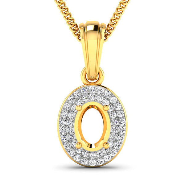 0.17 Carat Genuine White Diamond 14K Yellow Gold Semi Mount Pendant - holds 7x5mm Oval Gemstone