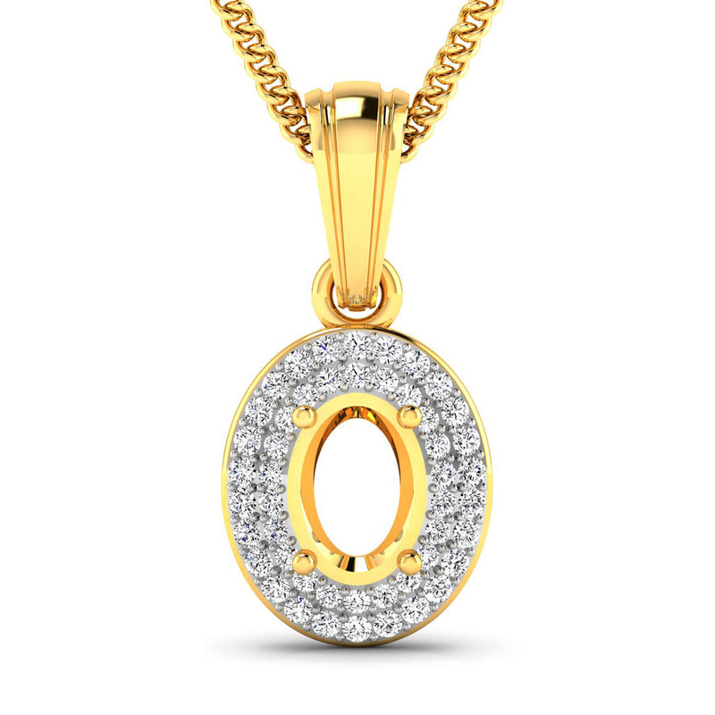 0.17 Carat Genuine White Diamond 14K Yellow Gold Semi Mount Pendant - holds 7x5mm Oval Gemstone