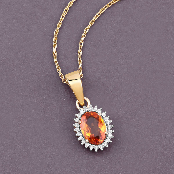 0.92 Carat Genuine Spessartite Garnet and White Diamond 14K Yellow Gold Pendant