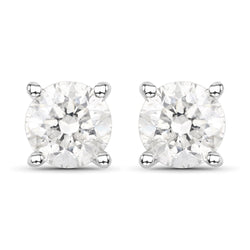 0.80 Carat Genuine White Diamond 14K White Gold Earrings