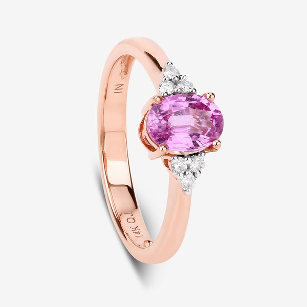 1.16 Carat Genuine Pink Sapphire and White Diamond 14K Rose Gold Ring