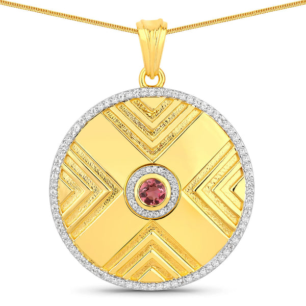 0.69 Carat Genuine Pink Tourmaline and Created White Sapphire .925 Sterling Silver Pendant