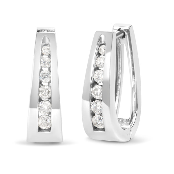 14K White Gold 1/4 Cttw Channel-Set Brilliant Round-Cut Diamond Hoop Earrings (H-I Color, I1-I2 Clarity)