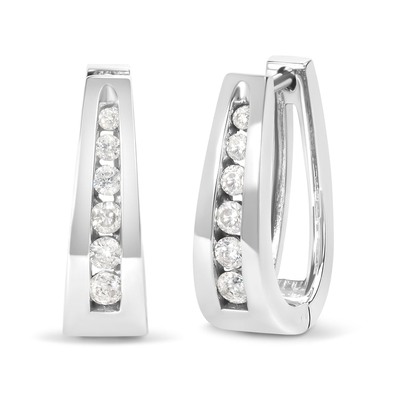 14K White Gold 1/4 Cttw Channel-Set Brilliant Round-Cut Diamond Hoop Earrings (H-I Color, I1-I2 Clarity)