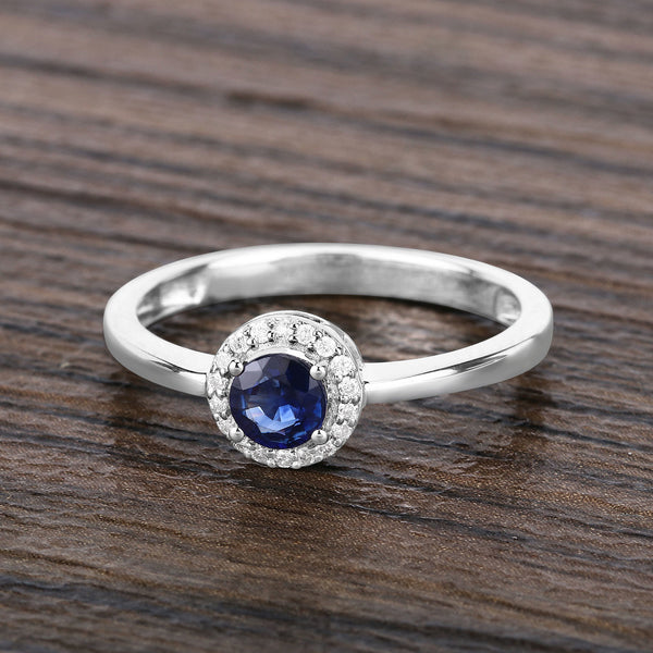 0.52 Carat Genuine Blue Sapphire and White Diamond 14K White Gold Ring