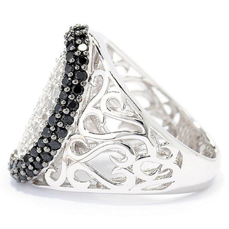 V3 Jewelry White Topaz & Black Spinel Wide Oval Ring
